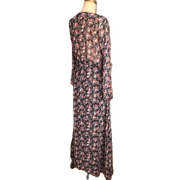 Zara maxi dark floral print chiffon long sleeve dress - Picture 12 of 16